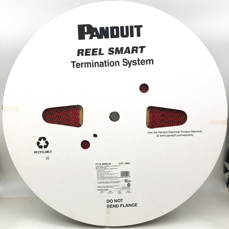Panduit PV18-38RB-2K Vinyl Ring Terminal Red 22 – 18 AWG Wire 3/8 Stud (2000pk)