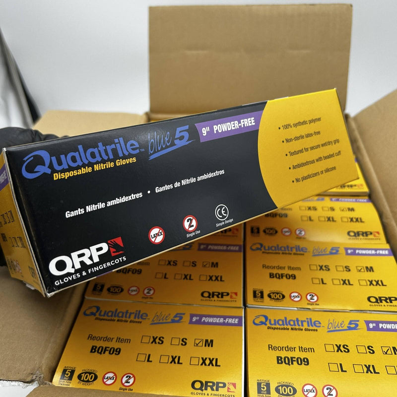 Qualatrile BQF09 Disposable Nitrile Gloves Medium Blue 9" Powder Free 1000/Case