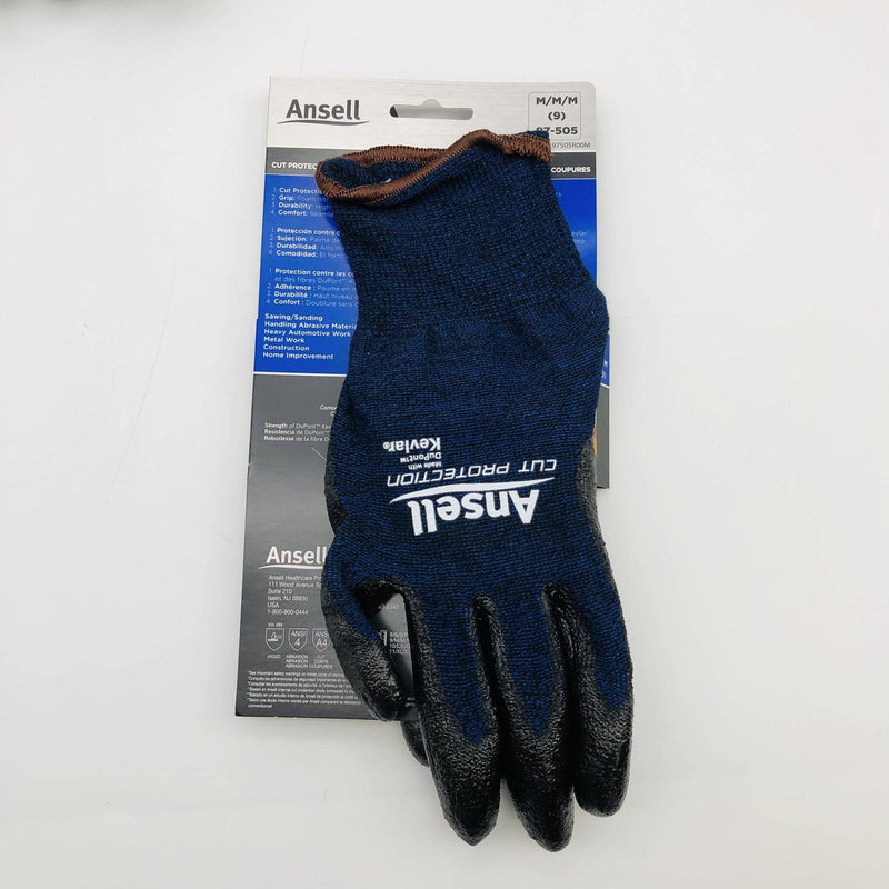 Ansell 97-505 Cut Resistant Work Glove Sz Medium 9 Nitrile Foam Palm 4 Pairs 4
