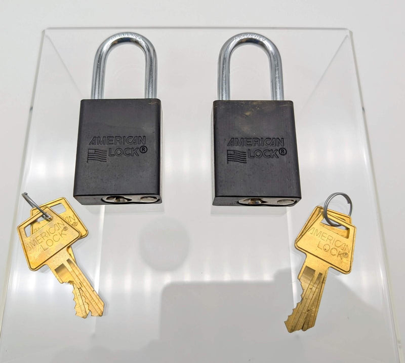 American Lock Lockout Padlocks 1.5" Shackle 1.5" Body Black Anodized Keyed Alike 1