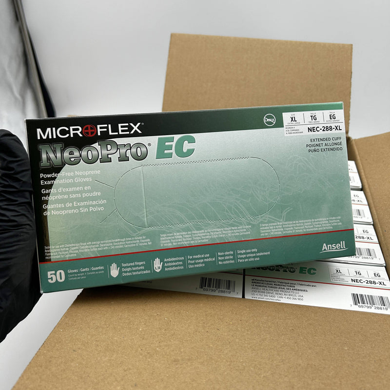 Microflex NEC-288 Disposable Gloves Extra Large Extended Cuff Neoprene 500/Case