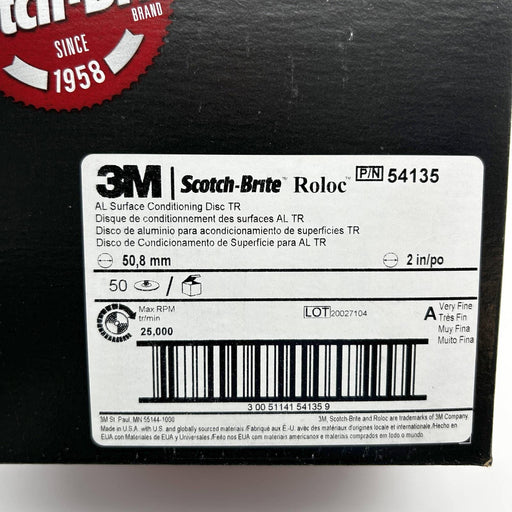 3M Scotch Brite Roloc 54135 AL Surface Condition Disc 2" TR A-Wht Very Fine 50pk 2
