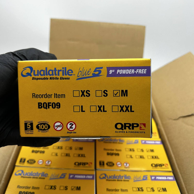 Qualatrile BQF09 Disposable Nitrile Gloves Medium Blue 9" Powder Free 1000/Case