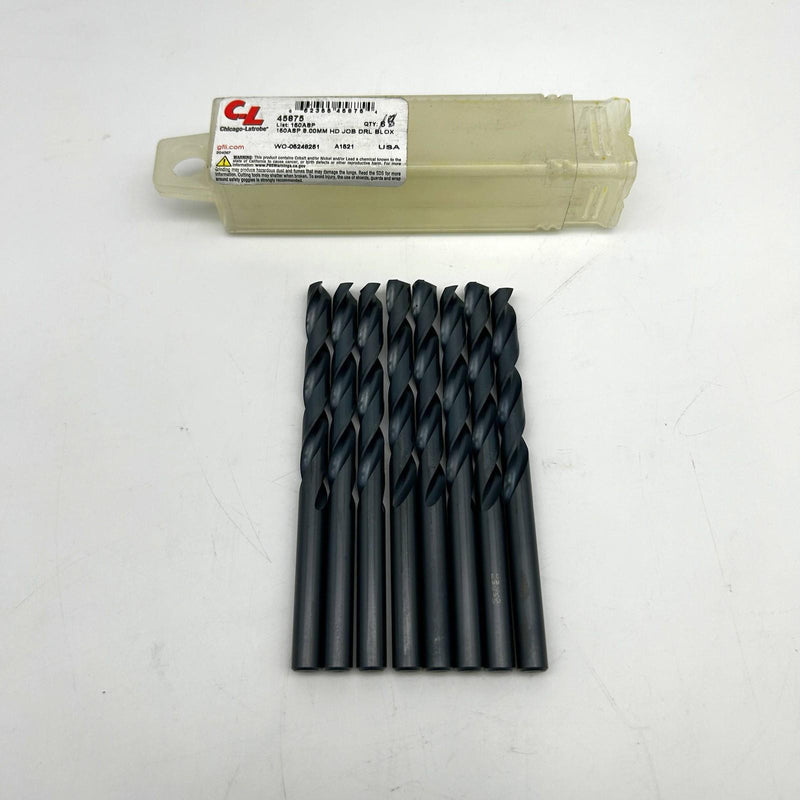 8pk Chicago-Latrobe 45875 Jobber Drill Bit Heavy Duty Black Oxide 150ASP 8.00mm