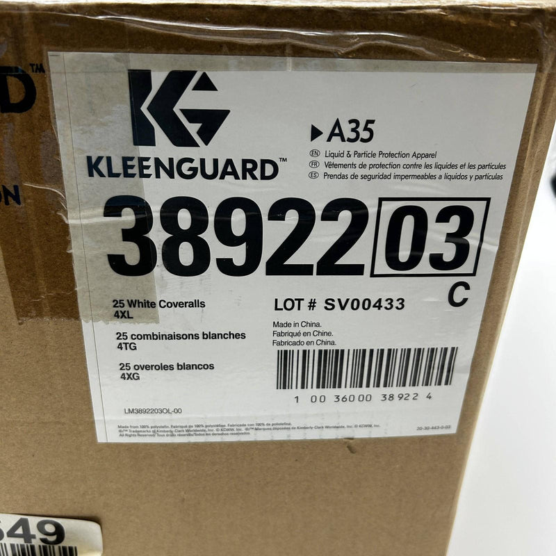 Kleenguard 38922 Coveralls A35 Sz 4XL Disposable White Zippered Front 25pk/Case 2