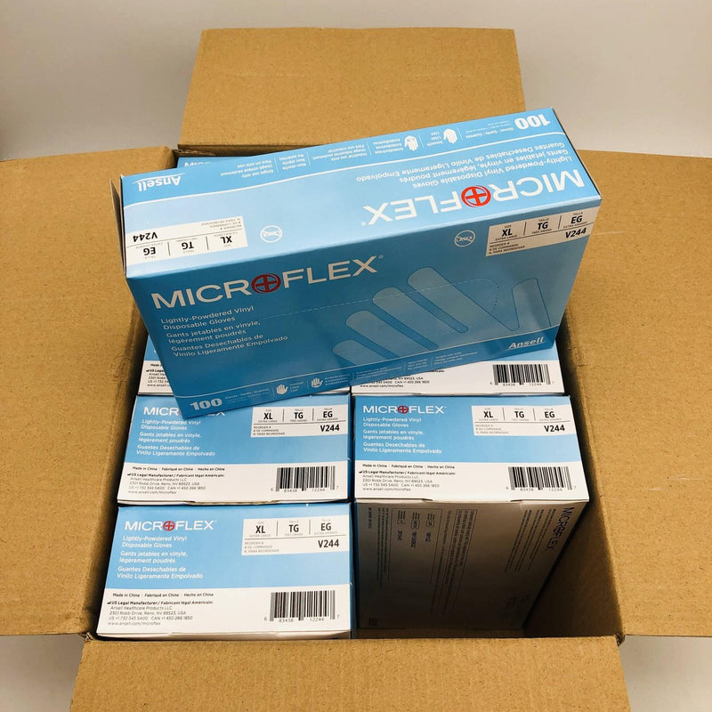 Microflex V244 Disposable Vinyl Glove XL Lightly Powdered Non Sterile 1000/Case 10