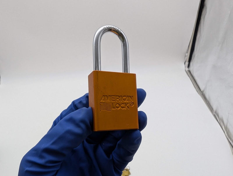 2x American Lock Lockout Padlocks 1.5" Shackle 1.5" Body Orange Keyed Alike 2