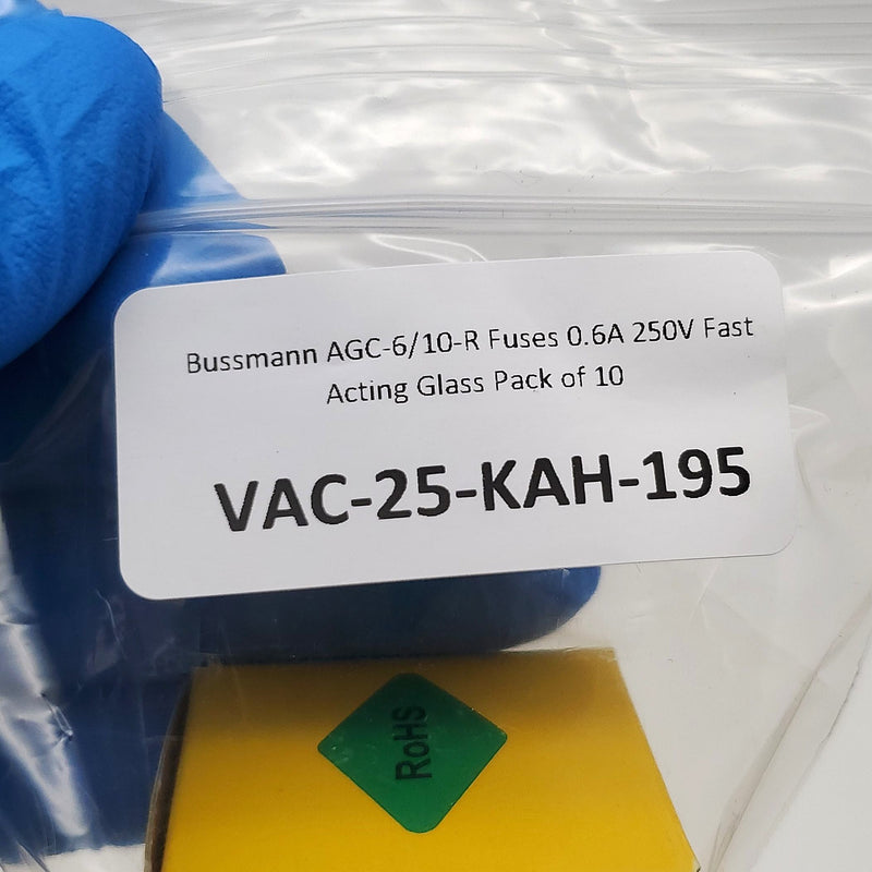 Bussmann AGC-6/10-R Fuses 0.6A 250V Fast Acting Glass Pack of 10 4
