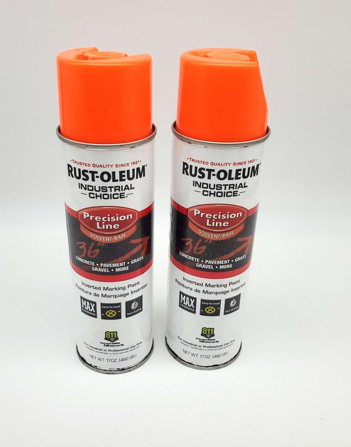 Rust-Oleum Inverted Marking Spray Paint Flourescent Orange 17oz Can Pack of 2 1