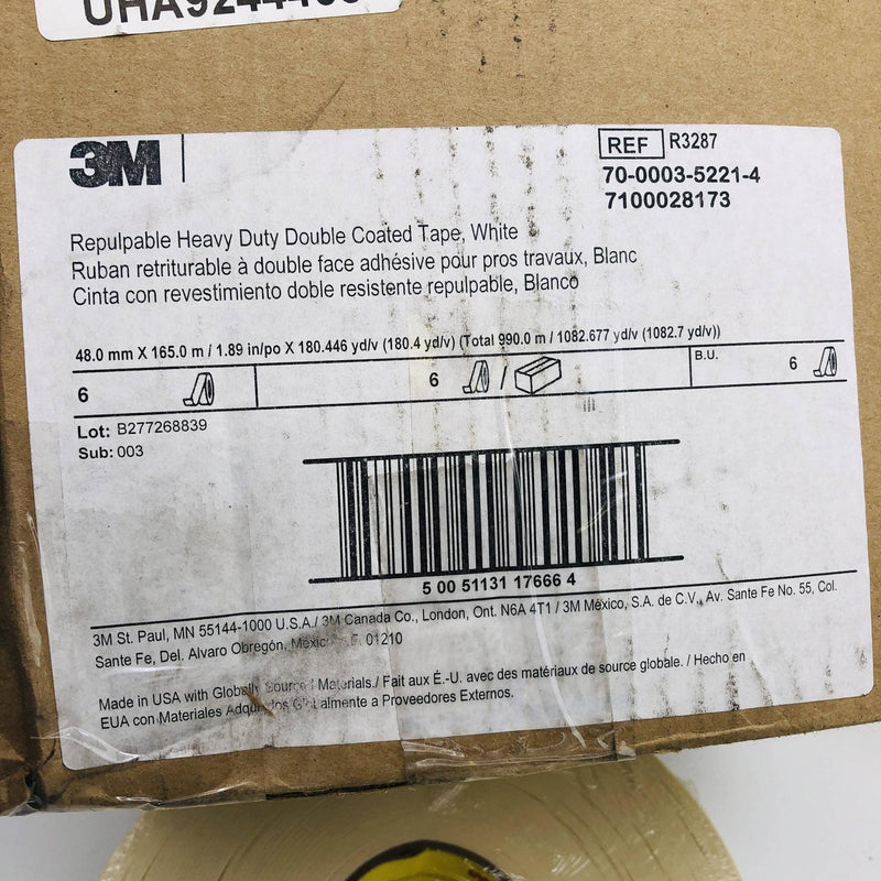 3M 17666 Repulpable Double Coated Tape Heavy Duty R3287 White 48mmx165m 6 Rolls 2