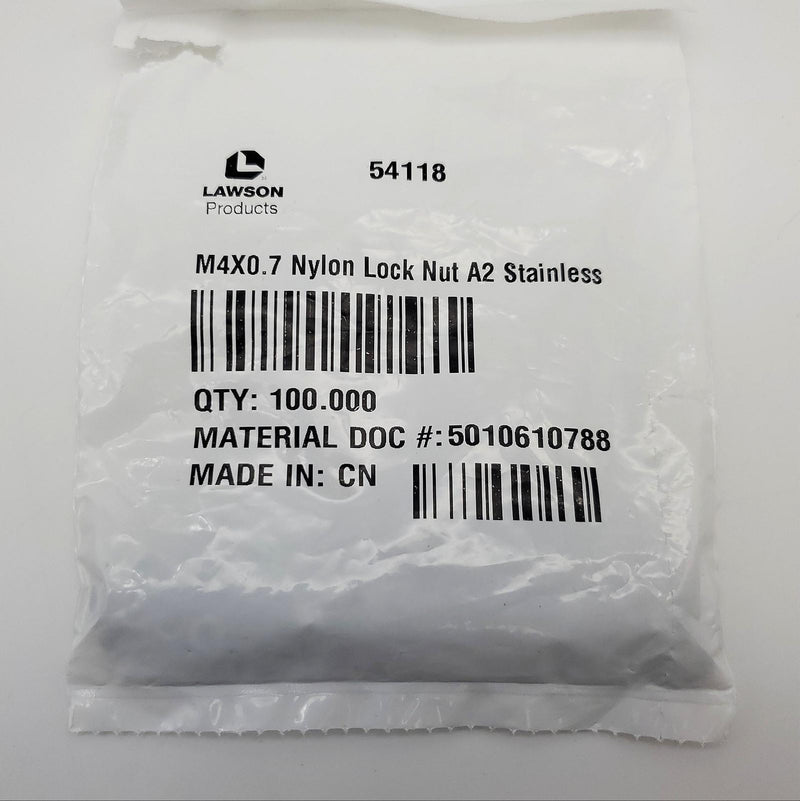Lawson 54118 DIN 985 Locknut M4X0.7 w/ Nylon Insert Pack of 100 3
