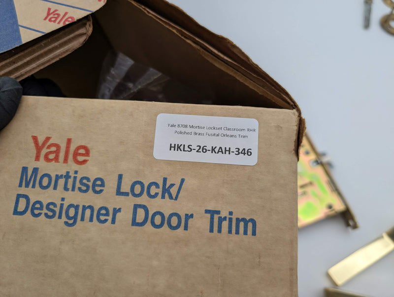 Yale 8708 Mortise Lockset Classroom RHR Polished Brass Fusital Orleans Trim