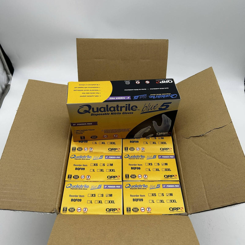 Qualatrile BQF09 Disposable Nitrile Gloves Medium Blue 9" Powder Free 1000/Case