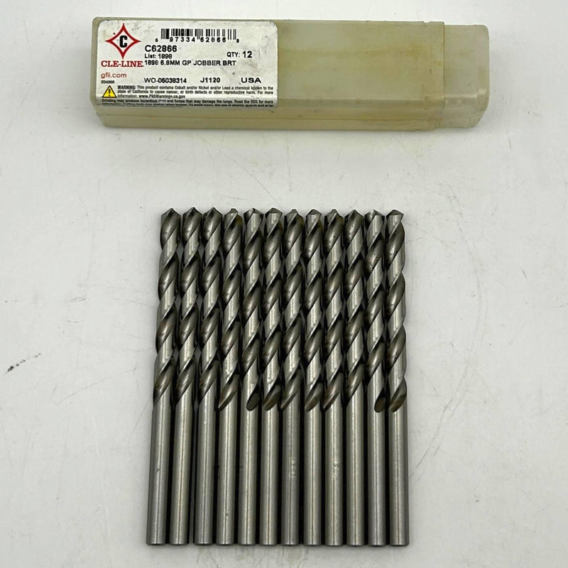 Cle-Line C62866 Jobber Drill Bit 6.8mm 1898 General Purpose HSS Bright Lot of 12