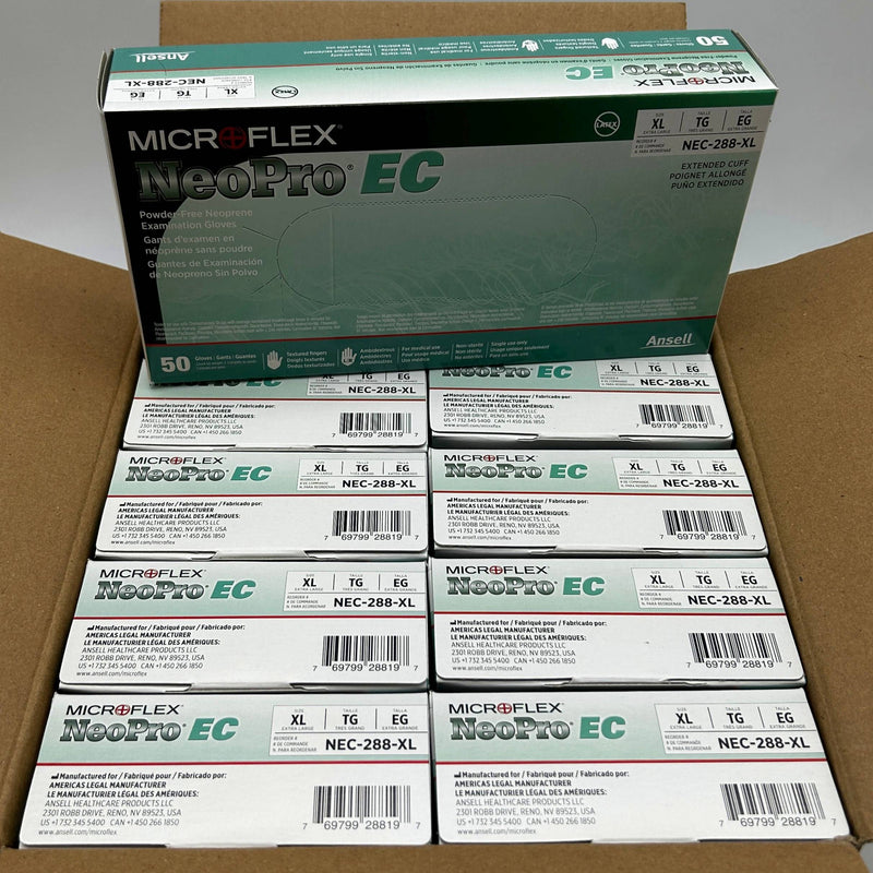Microflex NEC-288 Disposable Gloves Extra Large Extended Cuff Neoprene 500/Case