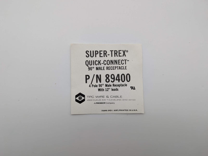 TPC 89400 Quick Connect 90 Deg 4 Pin Male Receptacle w/ 12in Leads 5