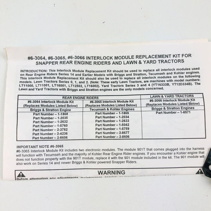 Snapper 63066 Module Kit 0901T BH1 Riding Tractor OEM NOS Replaced by 7063066YP 3