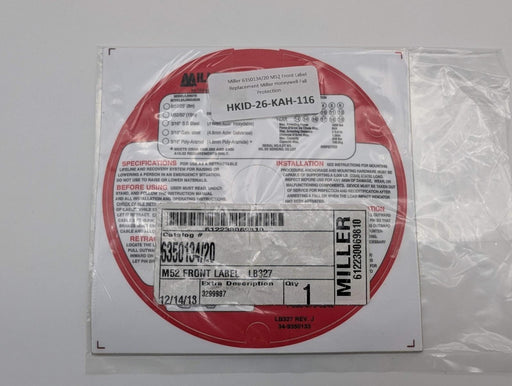 Miller 6350134/20 M52 Front Label Replacement Miller Honeywell Fall Protection 2