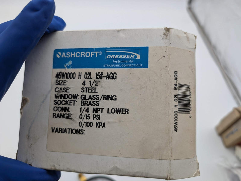 Ashcroft 45-W-1000-H-02L-15# Pressure Gauge 4.5" Dial 1/4" NPT Bottom Connection 4