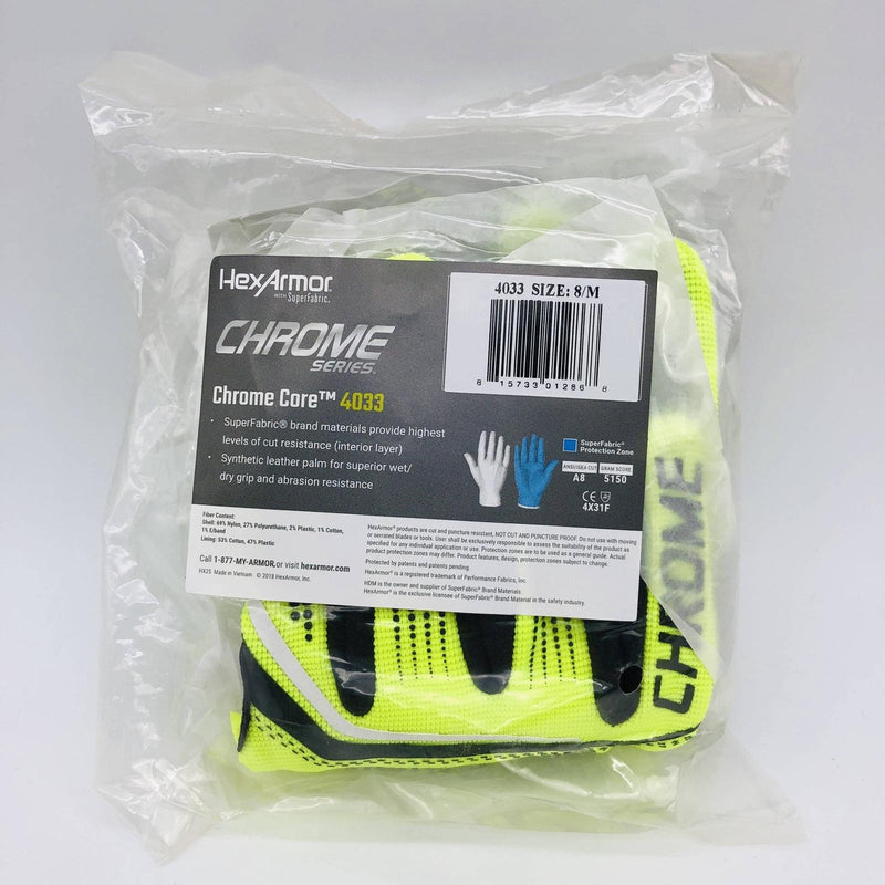 HexArmor 4033-M Mechanics Work Gloves Size Medium Chrome Hi-Vis Slipfit 1 Pair 1