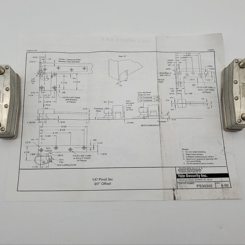 Rixson 147 3/4" Offset Pivot Set Satin Chrome & Bronze RH Fits Floor Closers 11