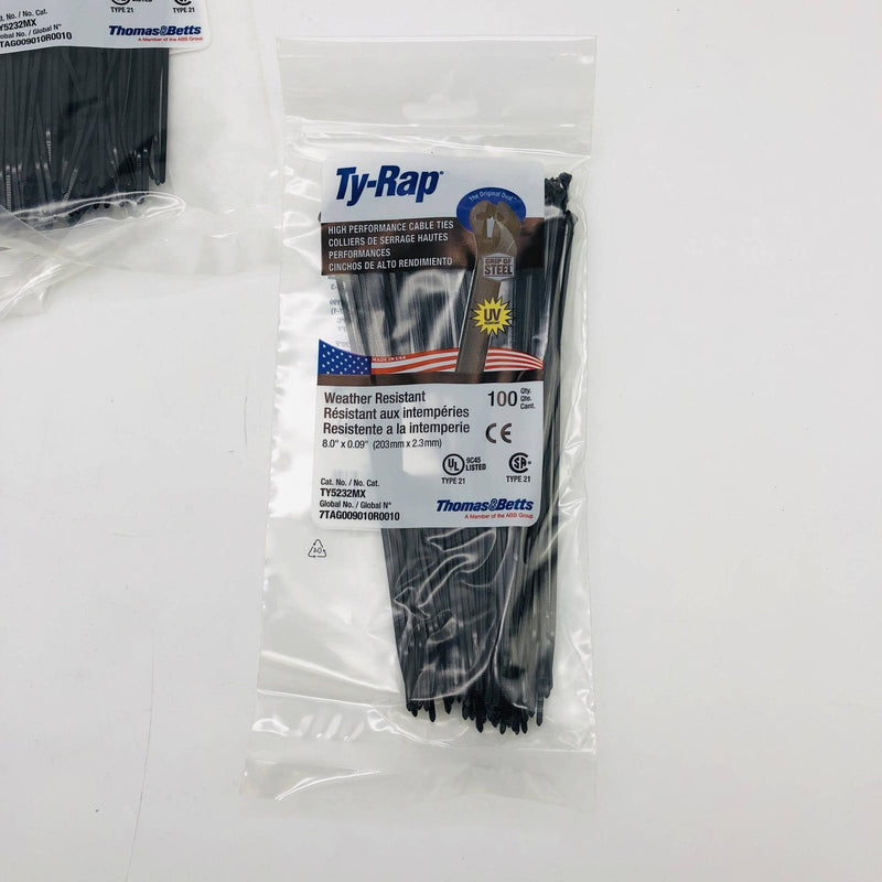 Thomas & Betts TY5232MX Cable Tie Ty-Rap 18lb 8in UV Black Nylon 500pk (.10/pc)