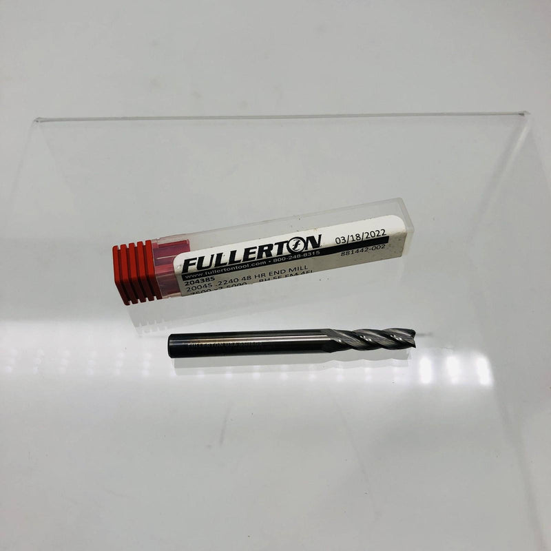 Fullerton 20438S End Mill .2240D X .75LOC X 2.5OAL 48 HR 4 Flutes RH SE EM 12
