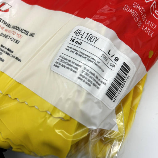 PIP Assurance 48-L160Y Latex Gloves Large/9 Yellow 16mil 12in Flocked 24 Pairs 2