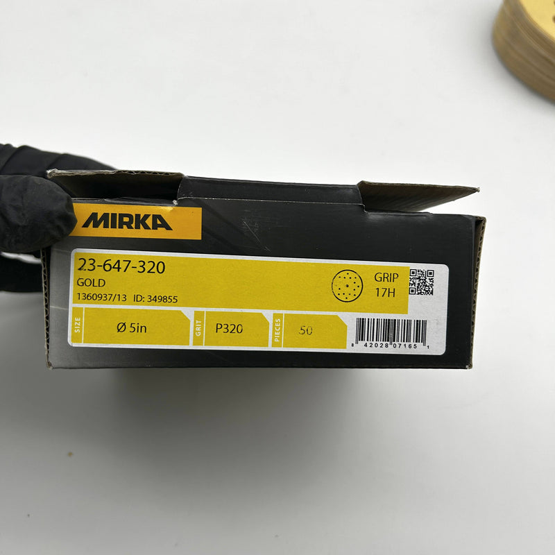 Mirka Gold 23-647-320 Sanding Disc 5" Grip Back Hook Loop 17 Hole 320 Grit 50/PK