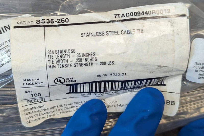 ABB SS35-250 Ty-Rap Cable Ties 35" L 0.25" W 304 SS 200lb Tensile 10 Pack 5