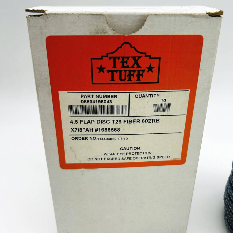 Tex Tuff 96043 Flap Disc 4-1/2in x 7/8in AH T29 60ZRB Angle Grinding Pk of 10 2