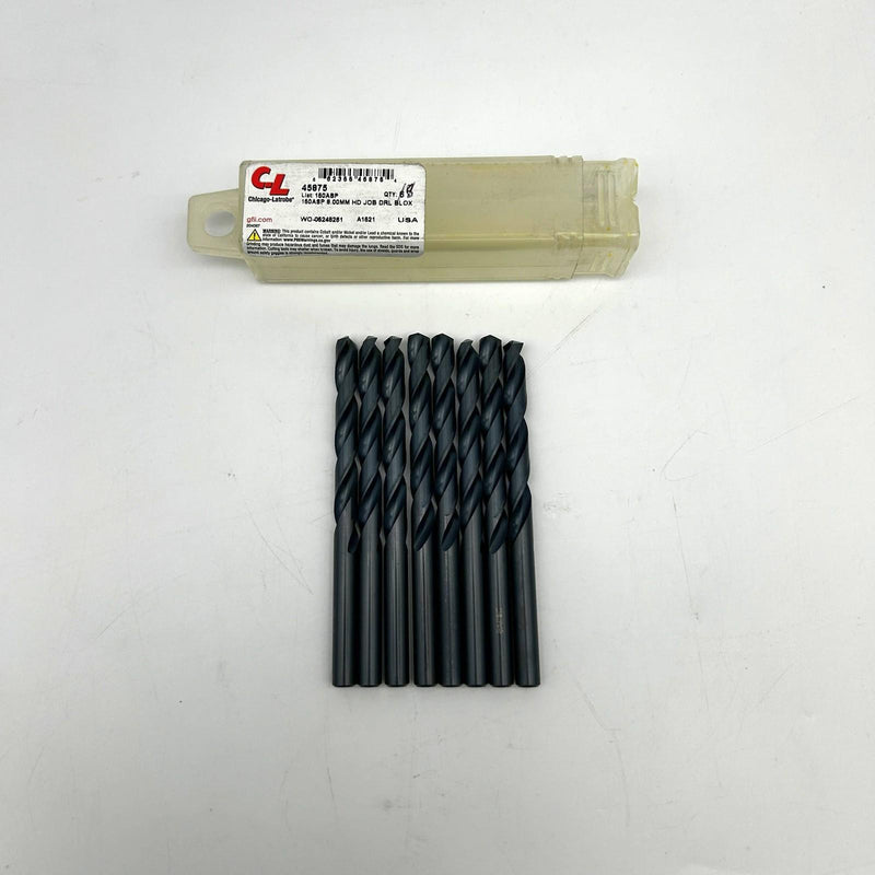 8pk Chicago-Latrobe 45875 Jobber Drill Bit Heavy Duty Black Oxide 150ASP 8.00mm