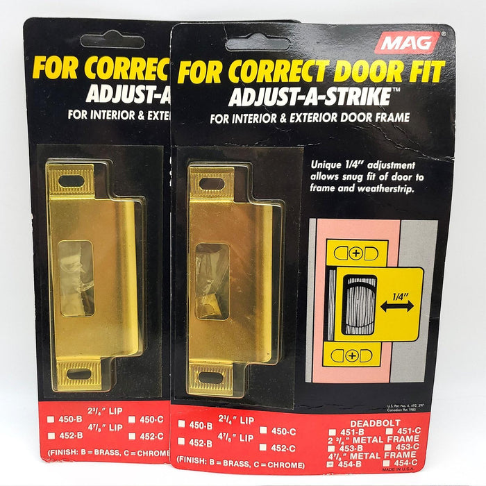 Deadbolt Strike Plate Door Brass Adjustable Interior & Exterior 2pk MAG 454-B 1