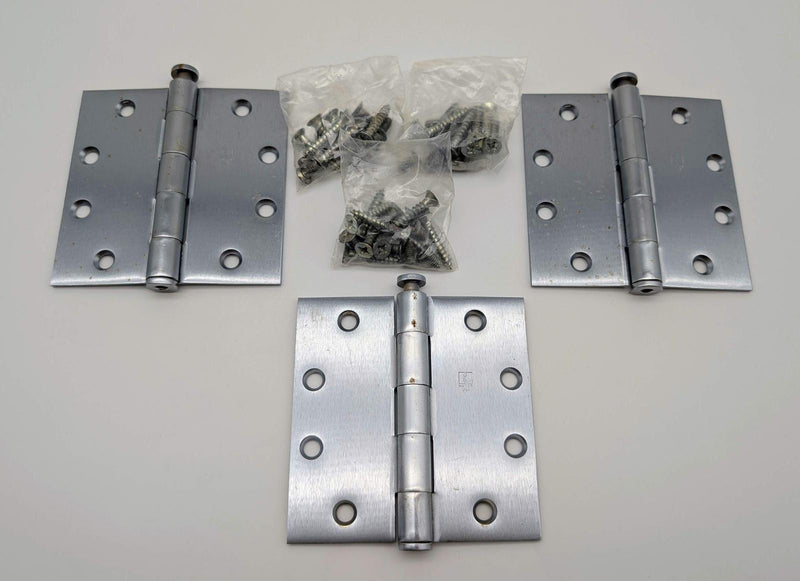 3x Hager 1279 Door Hinges Full Mortise Satin Chrome 4.5" x 4.5" Removable Pin 1