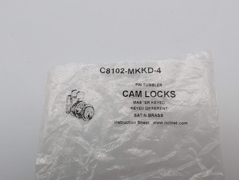 National C8102 MKKD-4 Cam Lock 1-1/16" Len Satin Brass 4 Pin 4 Cams Keyed Diff