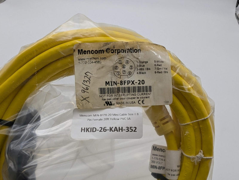 Mencom MIN-8FPX-20 Mini Cable Size II 8 Pin Female 20ft Yellow PVC 5A 4