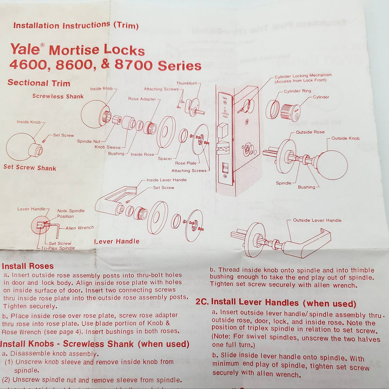 Yale Mortise Lock Trim Lever Handle Set w/ Roses Satin Bronze 8700 8800 Series