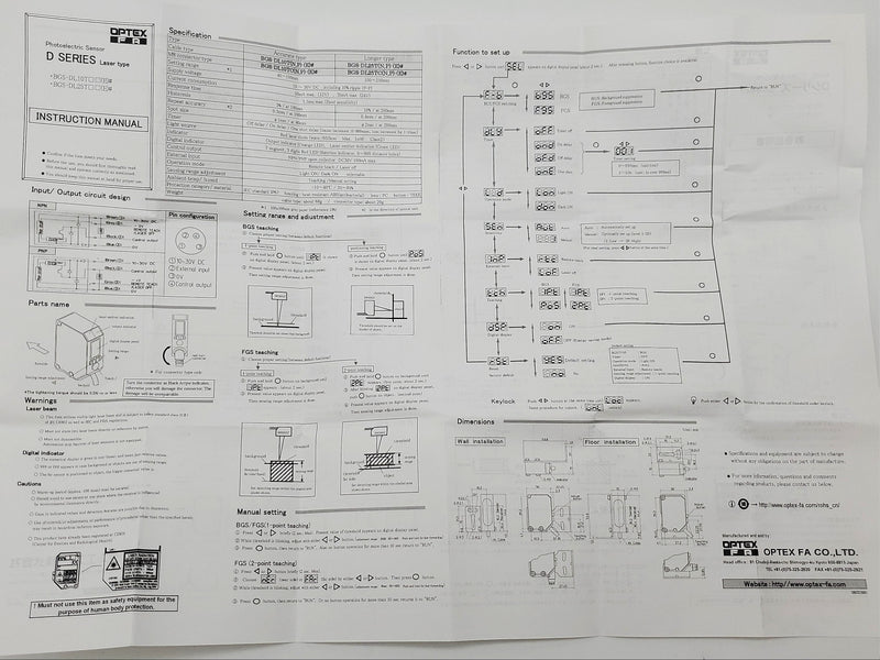 Optex BGS-DL10TP CMOS Linear Image Sensor Digital Laser 40 to 100mm Range 9