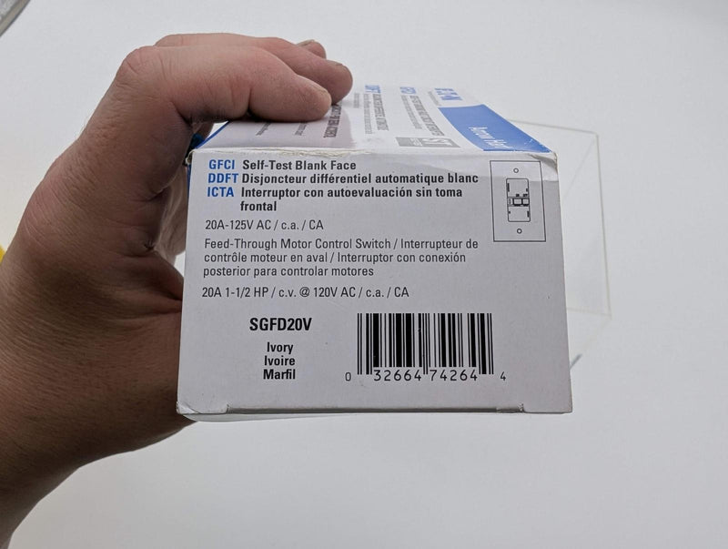 Eaton GFCI Blankface Receptacle Self Testing 20A 125V #14-10 AWG Ivory SGFD20V 6