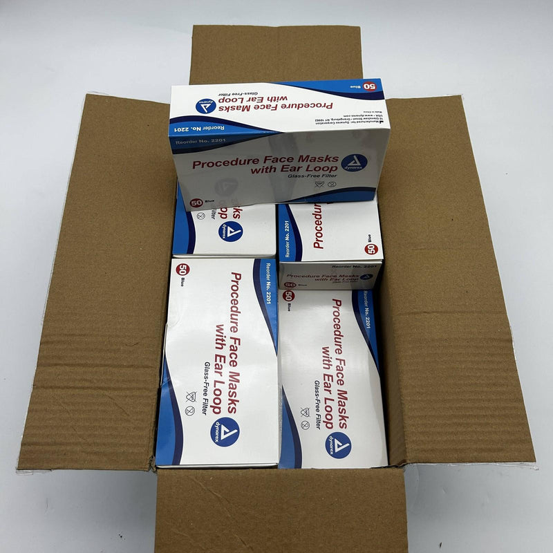 Dynarex 2201 Procedure Face Masks Blue Earloop Glass-Free Filter 600/Case 9