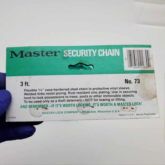 Master No 73 Steel Chain 3 Feet Long Green Vinyl Cover Case-Hardened USA Made 3