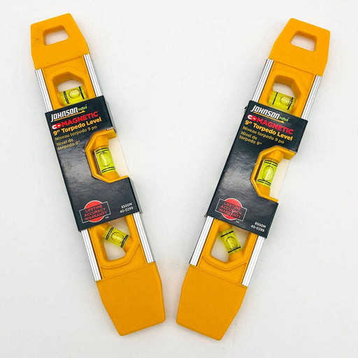 2x Johnson 8500M Torpedo Level Magnetic Aluminum 9" Yellow 2 Levels Per Order 1