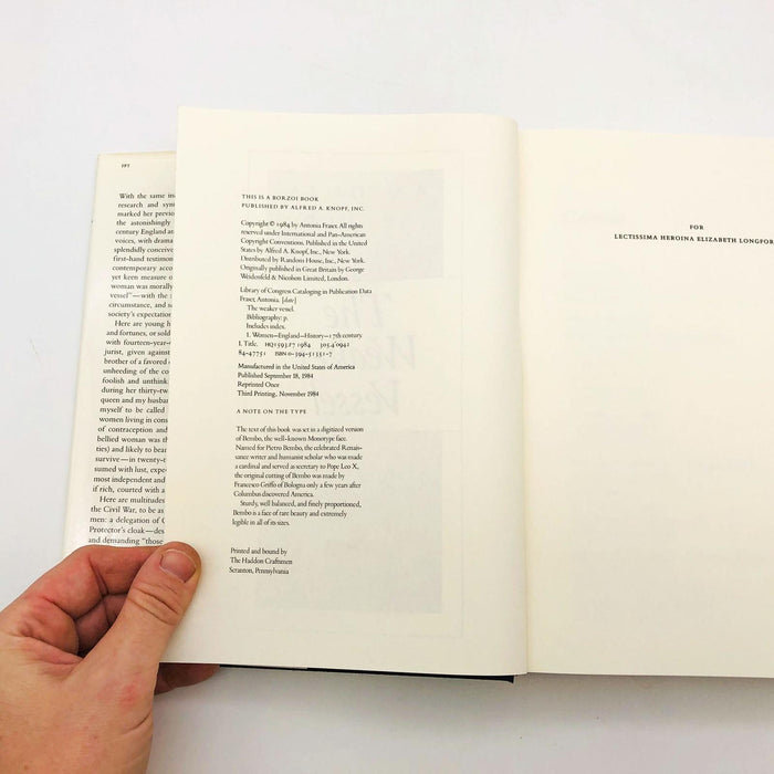 The Weaker Vessel Antonia Fraser Hardcover 1984 3rd Printing Women Studies 8