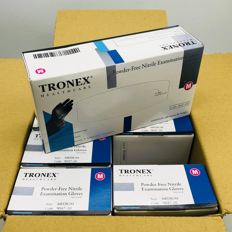 Tronex 9047-20 Disposable Gloves Nitrile Medium Black Powder Free Case of 1000 1