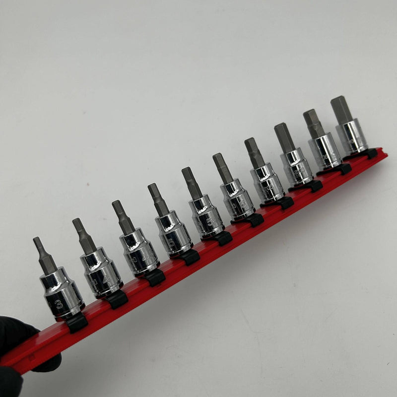 Tekton SHB91102-S Socket Set 3/8inch Drive Hex Bit 10-PC 3-10mm Metric w/ Rail