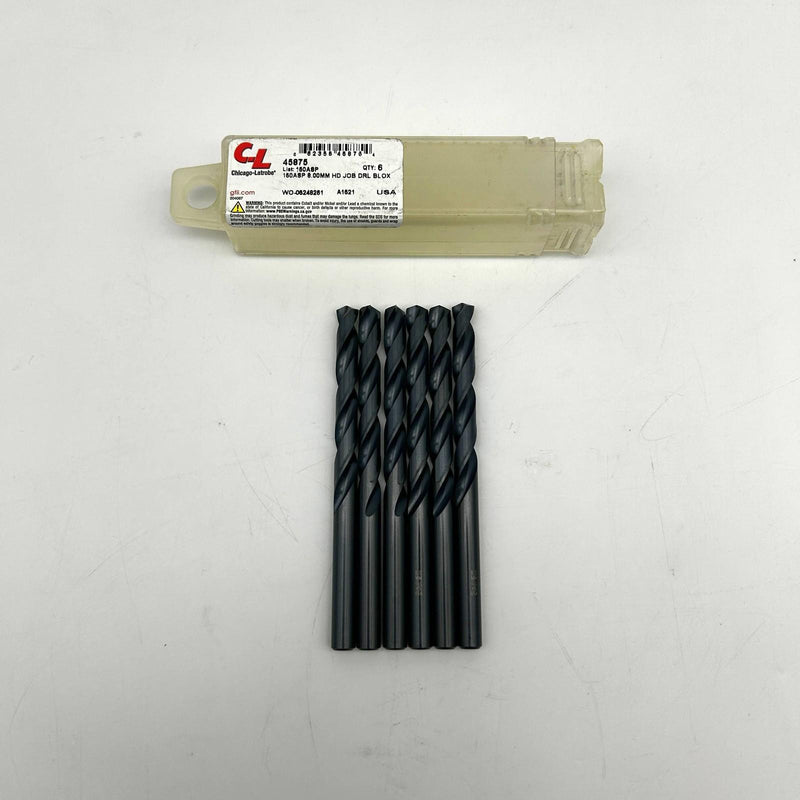 6pk Chicago-Latrobe 45875 Jobber Drill Bit Heavy Duty Black Oxide 150ASP 8.00mm