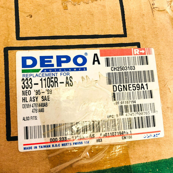 DEPO 333-1105R-AS Headlight Assembly Right NOS For Chrysler 4761448AB / 4761448 12