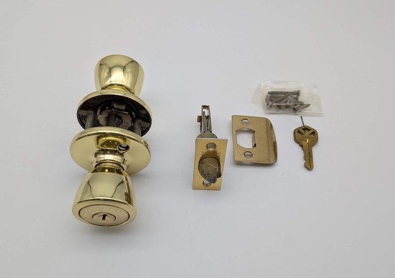 Kwikset Entry Door Knob Lock Double Cylinder Bright Brass Bel Air 2-3/8" 441 BDL