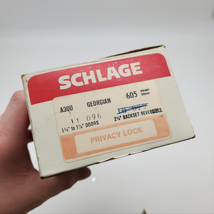 Schlage Door Knob Privacy Lock Bright Brass Georgian 2-3/4" Backset A30D 8