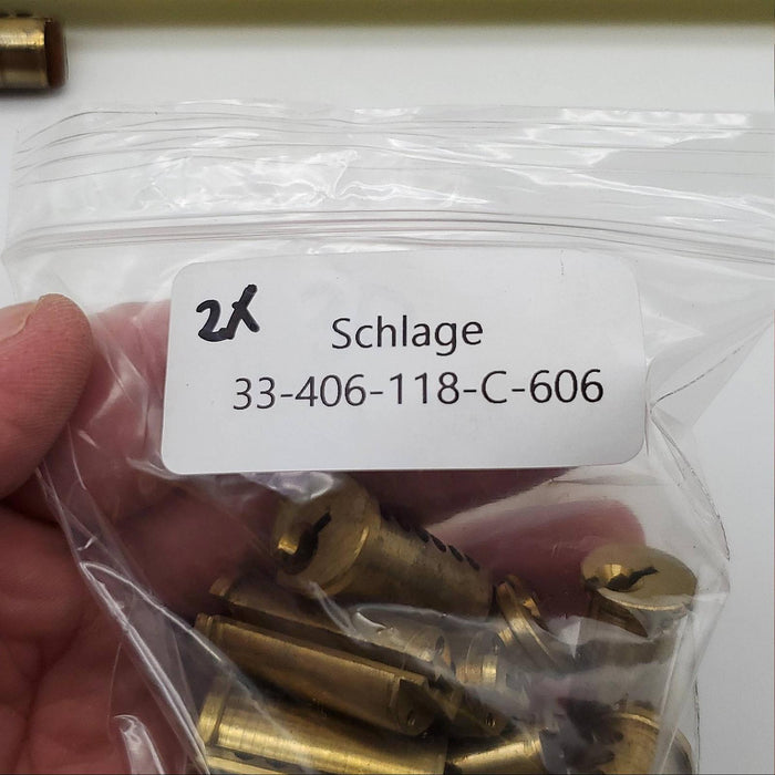 2x Schlage 33-406 Cylinder Plugs 1-1/8" C Keyway 6 Pin Satin Brass 606 7